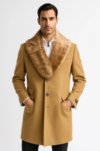 Men's Camel Three Button Full Length Overcoat Men's Carcoat