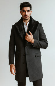 Men's Charcoal Two Flap Front Pockets Full Length Overcoat Men's Carcoat - Car Coat Mid Length Three Quarter Length Coat