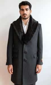 Men's Charcoal Two Flap Front Pockets Full Length Overcoat Men's Carcoat - Car Coat Mid Length Three Quarter Length Coat