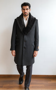 Men's Charcoal Two Flap Front Pockets Full Length Overcoat Men's Carcoat - Car Coat Mid Length Three Quarter Length Coat