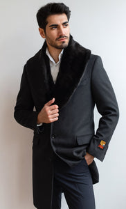 Men's Charcoal Two Flap Front Pockets Full Length Overcoat Men's Carcoat - Car Coat Mid Length Three Quarter Length Coat