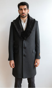 Men's Charcoal Two Flap Front Pockets Full Length Overcoat Men's Carcoat - Car Coat Mid Length Three Quarter Length Coat