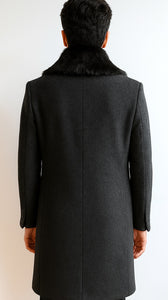 Men's Charcoal Two Flap Front Pockets Full Length Overcoat Men's Carcoat - Car Coat Mid Length Three Quarter Length Coat