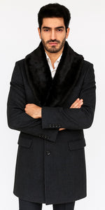 Men's Charcoal Two Flap Front Pockets Full Length Overcoat Men's Carcoat - Car Coat Mid Length Three Quarter Length Coat