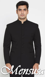 Men's Collarless Blazer Nehru Jacket Marriage Groom Wedding Black
