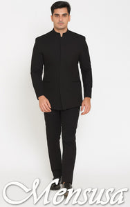Men's Collarless Blazer Nehru Jacket Marriage Groom Wedding Black
