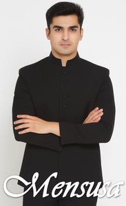 Men's Collarless Blazer Nehru Jacket Marriage Groom Wedding Black
