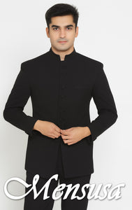 Men's Collarless Blazer Nehru Jacket Marriage Groom Wedding Black