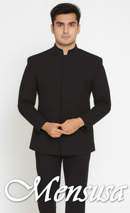 Men's Collarless Blazer Nehru Jacket Marriage Groom Wedding Black