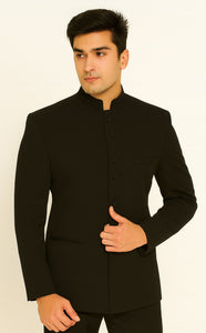 Men's Collarless Blazer Nehru Jacket Marriage Groom Wedding Black