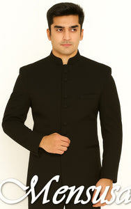 Men's Collarless Blazer Nehru Jacket Marriage Groom Wedding Black