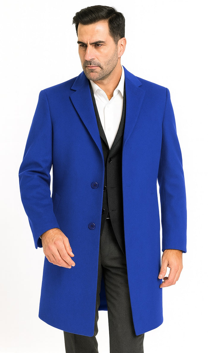 Men's Dress Coat Soft Finest Grade Royal Blue Overcoat ~ Long Men's Dress Topcoat - Winter Coat