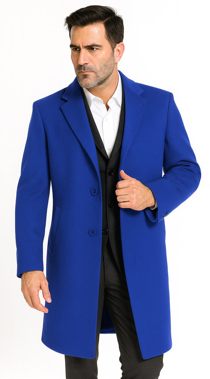 Men's Dress Coat Soft Finest Grade Royal Blue Overcoat ~ Long Men's Dress Topcoat - Winter Coat