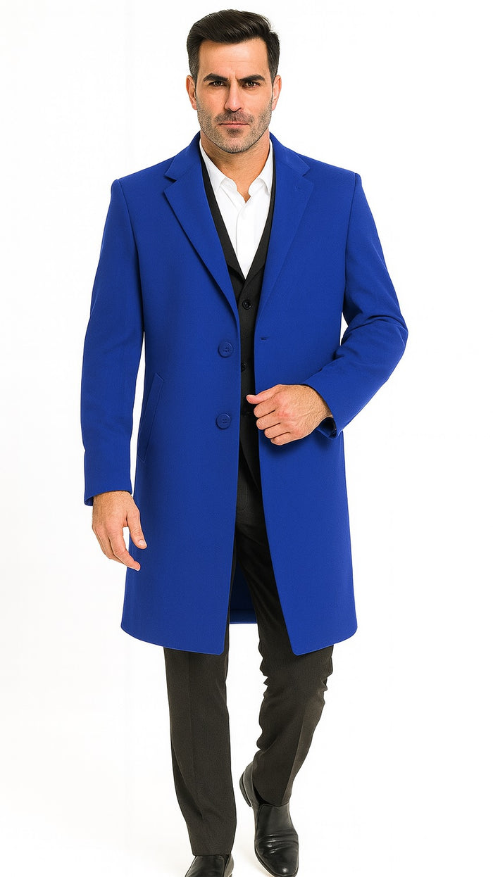 Men's Dress Coat Soft Finest Grade Royal Blue Overcoat ~ Long Men's Dress Topcoat - Winter Coat