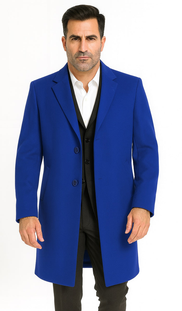 Men's Dress Coat Soft Finest Grade Royal Blue Overcoat ~ Long Men's Dress Topcoat - Winter Coat