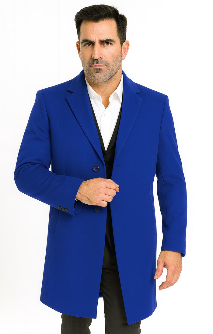 Men's Dress Coat Soft Finest Grade Royal Blue Overcoat ~ Long Men's Dress Topcoat - Winter Coat