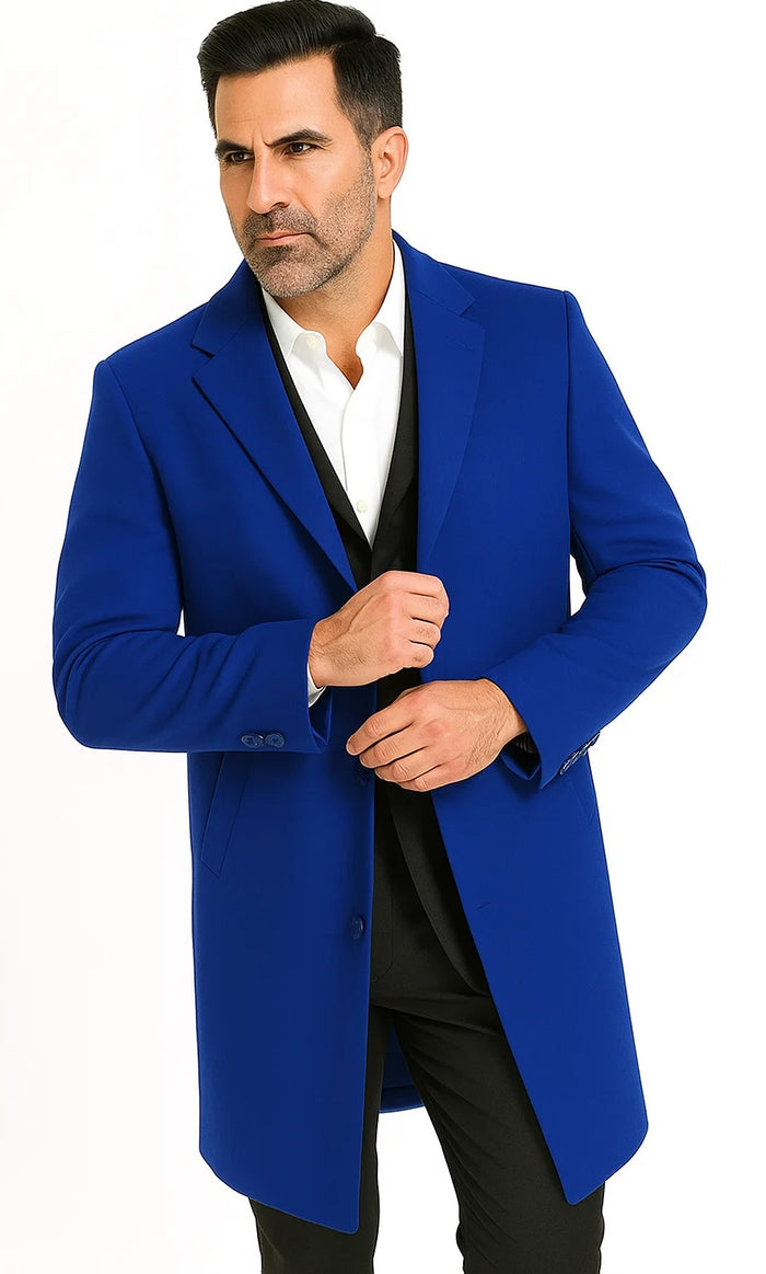 Men's Dress Coat Soft Finest Grade Royal Blue Overcoat ~ Long Men's Dress Topcoat - Winter Coat