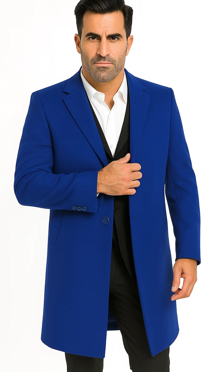 Men's Dress Coat Soft Finest Grade Royal Blue Overcoat ~ Long Men's Dress Topcoat - Winter Coat