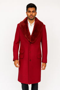 Men's Red Carcoat - Car Coat Mid Length Three Quarter Length Coat Three Quarter