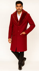 Men's Red Carcoat - Car Coat Mid Length Three Quarter Length Coat Three Quarter