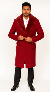 Men's Red Carcoat - Car Coat Mid Length Three Quarter Length Coat Three Quarter
