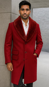 Men's Red Carcoat - Car Coat Mid Length Three Quarter Length Coat Three Quarter