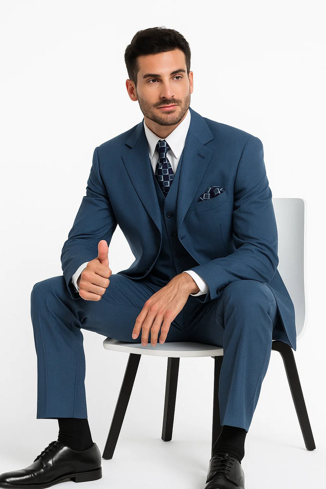 Men’s Saphire Steel Blue 3-Button Suit