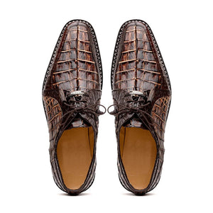 Marco Di Milano Caribe Men's Shoes Orix & Brown Exotic Hornback Crocodile Skin Derby Oxfords