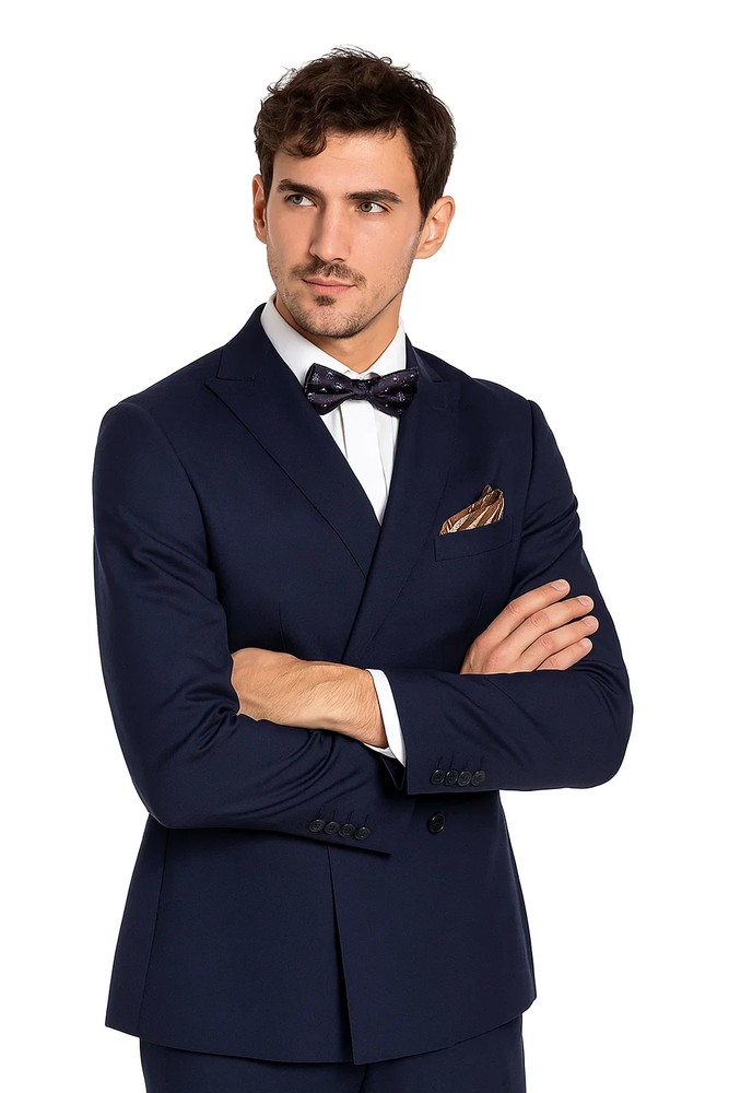 Men's Slim Fit Double-Breasted Suit – Navy Blue 