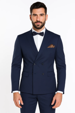 Men's Slim Fit Double-Breasted Suit – Navy Blue 