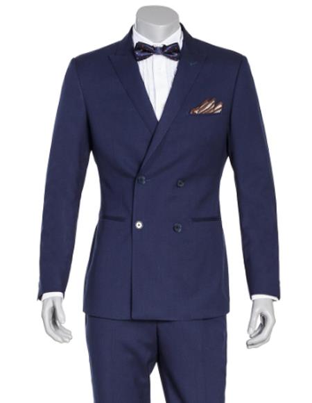 Men's Slim Fit Double-Breasted Suit – Navy Blue 