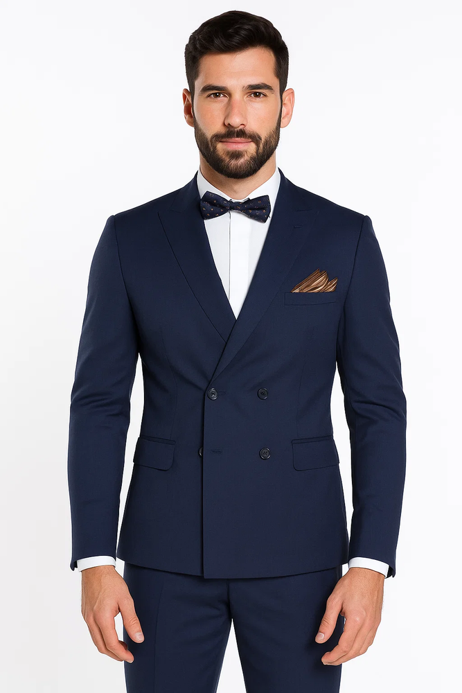 Men's Slim Fit Double-Breasted Suit – Navy Blue 