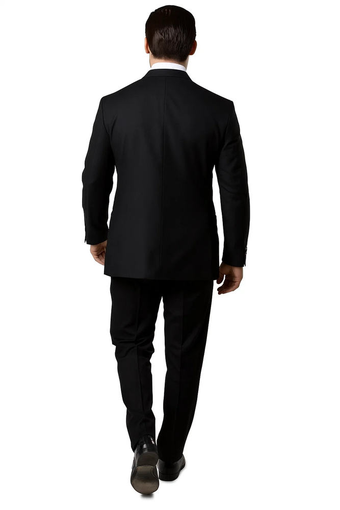 Men’s Slim Fit Double-Breasted Wool Suit – Black