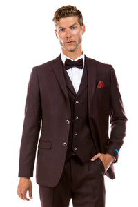 Men’s Two Button Vested Vintage Style Tweed Wedding Suit – Burgundy