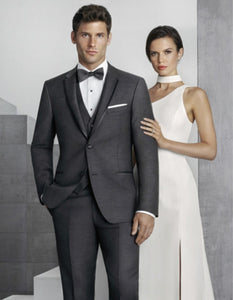 Mens Vested Slim Fit Two Button Trim Notch Tuxedo Charcoal - Mens Slim Fitted Tuxedo - Men's Tuxedo USA