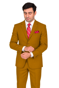 Mens 3 Button Classic Fit Poplin Suit in Tan