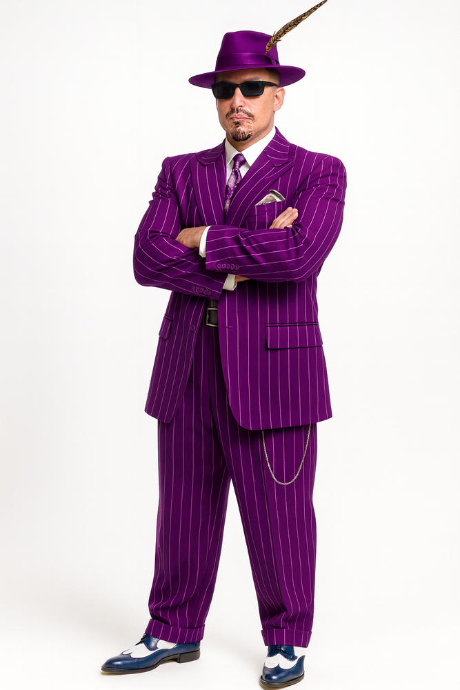 Purple Pinstripe Zoot Suit  3 Piece 1920s/1930s Gangster Outfit (Jacket and Pants and Vest)  Vintage Fashion