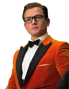 Alberto Nardoni Brand Orange Velvet Tuxedo Blazer - Sport Coat~ Sport Coat Jacket Tuxedo With Black Lapel + Black Pants