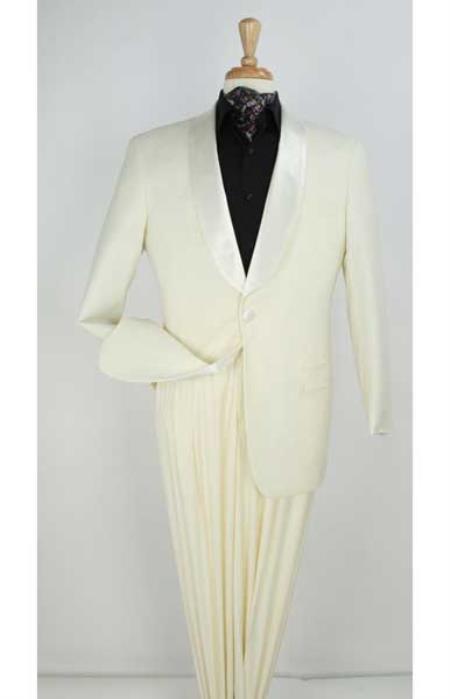 Ivory ~ Cream ~ Off White Shawl Men's Tuxedo Suit 1 button Satin Lapel
