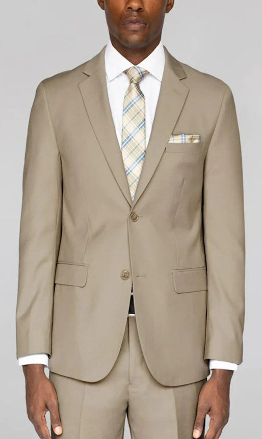 Mens Beige Single Breased Notched Lapel Suit Double Back Vent Slim Fit