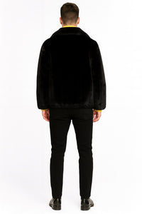 Mens Black Faux Fur Jacket – Luxury Winter Zip-Up Coat with Soft Plush Finish