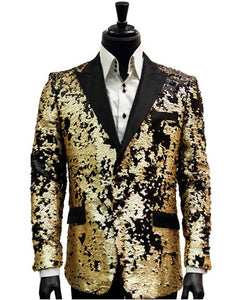 Alberto Nardoni Brand Fashion Men's 2 Button Cheap Priced Designer Fashion Dress Casual Blazer For Men On Sale Black Matte Gold Sequin Pattern Blazer