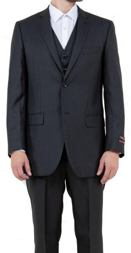 Mens Black Sharkskin Suit Three Piece Single Breasted Notch Lapel Suit