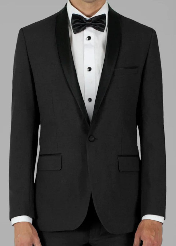 Mens Black Shawl Lapel Tuxedo 2-Button Slim Fit Notched lapel Black Suit