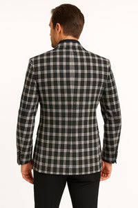 Mens Black and White Plaid Blazer – Modern Fit Checkered Windowpane Pattern Business Sport Coat