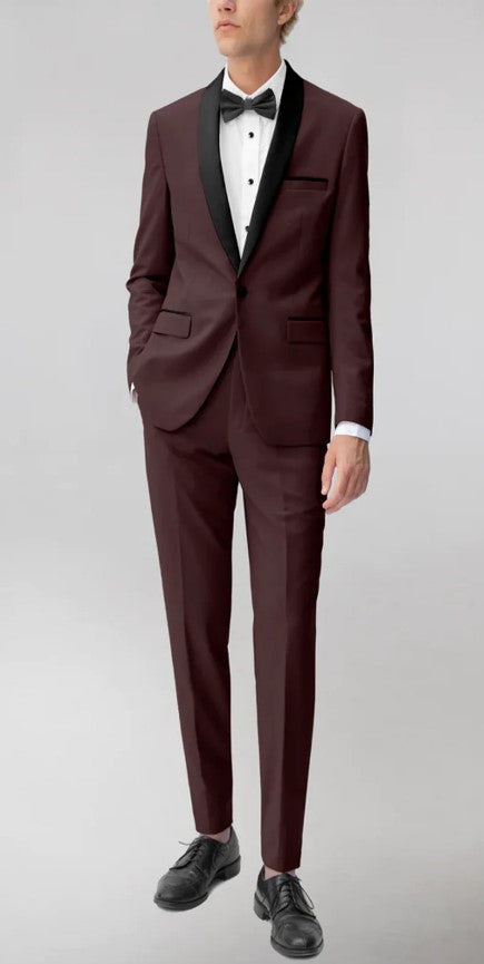 Mens Burgundy 2-Button Shawl Lapel Suit Slim Fit