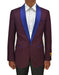Mens One Button Contrast Shawl Collar Dinner Jacket Burgundy & Royal - Men's Tuxedo USA