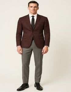 Mens Burgundy Paisley Tuxedo Blazer – Slim Fit Formal Dinner Jacket - Velvet Fabric - Slim Fitted
