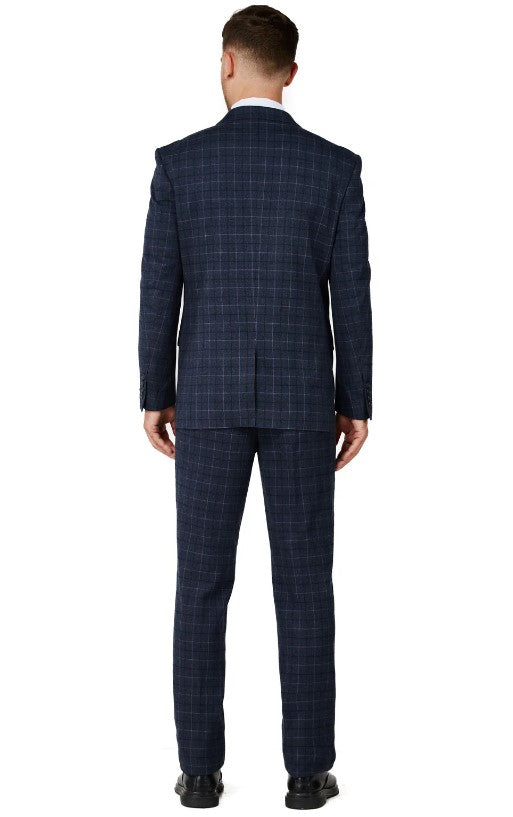 Mens Charcoal Blue Checker Two Button Notched Lapel Suit Slim Fit