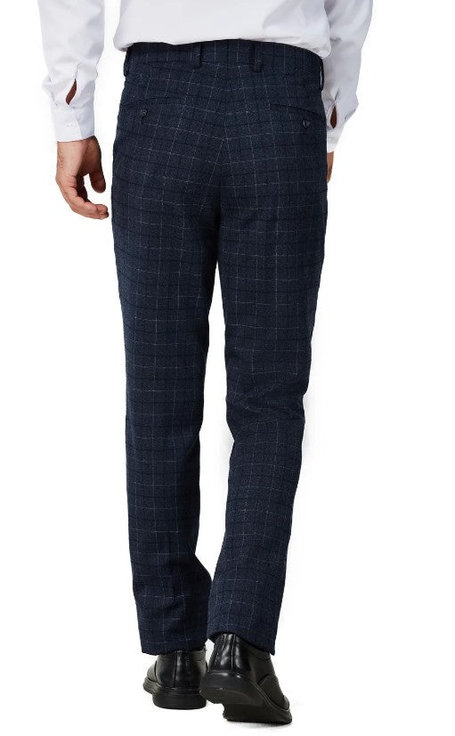 Mens Charcoal Blue Checker Two Button Notched Lapel Suit Slim Fit